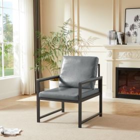 PVC Artificial Leather Armchair, Retro Leisure Accent Chair With Extra Soft Padded Cushion, Metal Armrests, Modern Reading Arm Chair With Black M