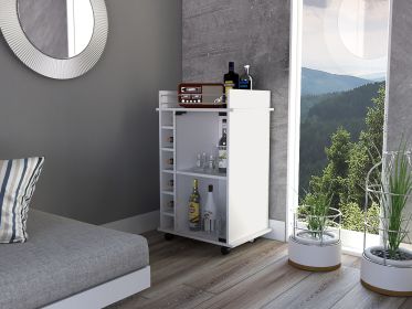 Dukat Bar Cart; Two Shelves; Six Built-in Wine Rack; Four Casters -White