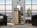 Bar Cart; Two External Shelves; Four Casters; Six Built-in Wine Rack; Single Door Cabinet -Light Oak