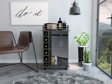 Dukat Bar Cart; Two Shelves; Six Built-in Wine Rack; Four Casters -Espresso