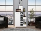 Bar Cart; Two External Shelves; Four Casters; Six Built-in Wine Rack; Single Door Cabinet -White