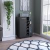 Bar Cart; Two External Shelves; Four Casters; Six Built-in Wine Rack; Single Door Cabinet -Black