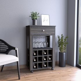 Memphis Bar Cart; Twelve Built-in Wine Rack; Four Legs; One Open Shelf -Espresso