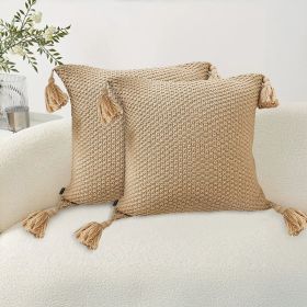 SOGA 2X 50CM Light Brown Pillow with Tassel Accents, Rizzy Transitional Cover Throw Pillow