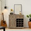 Farmhouse Liquor Cabinet Bar Cabinet with 2 Drawers, Wine Bar Cabinet with Removable Wine Racks Storage Shelves, Cupboard for Kitchen, Dining Room