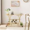 Electroplated Glass Bar Cart, With Wine Rack And Glass Holder, For Kitchen, Serving, Hotel Gold