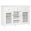 Coffee Bar Cabinet with 3 Drawers, 6-Bottle Wine Rack, Stemware Racks, Glass Door, Sideboard Buffet Cabinet, Wine Cabinet, White