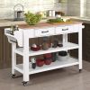 57 inch Rolling Kitchen Island with Storage,Kitchen Cart with Solid OAK Wood Top,Two-sided Kitchen island Cart on Wheels ,Wine and Spice Rack