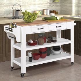 57 inch Rolling Kitchen Island with Storage,Kitchen Cart with Solid OAK Wood Top,Two-sided Kitchen island Cart on Wheels ,Wine and Spice Rack