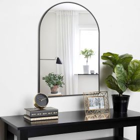 36"*24"Aluminum alloy fine-edged right-angle arched black wall mirror Decorative Bathroom Mirror with Elegant Scalloped Design (Double sided)