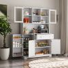 Kitchen Pantry Storage Cabinet, Modern Buffet Cabinet with Hutch, Food Pantry Cabinet with Doors and Shelves Wine Rack for Dining Room, White