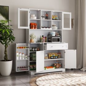 Kitchen Pantry Storage Cabinet, Modern Buffet Cabinet with Hutch, Food Pantry Cabinet with Doors and Shelves Wine Rack for Dining Room, White