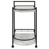 Black and Faux White Marble Serving Cart with Wine Rack