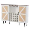 White Faux Rattan Barn Door Wine Cabinet with Wine Rack and Wine Glass Rack, Double Door Design with Removable Shelves, Rustic Wood Storage Cabinet