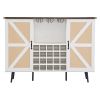 White Faux Rattan Barn Door Wine Cabinet with Wine Rack and Wine Glass Rack, Double Door Design with Removable Shelves, Rustic Wood Storage Cabinet