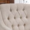 Beige Accent Chair, Living Room Chair, Footrest Chair Set with Vintage Brass Studs, Button Tufted Upholstered Armchair for Living Room