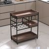 3 Tier Industrial Rolling Serving Cart with Lockable Wheels, Wine Rack Cart with Glass Holder for Indoor and Outdoor