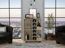 Bar Cart; Two External Shelves; Four Casters; Six Built-in Wine Rack; Single Door Cabinet -Light Oak