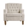 Beige Accent Chair, Living Room Chair, Footrest Chair Set with Vintage Brass Studs, Button Tufted Upholstered Armchair for Living Room