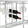 Bar Serving Cart with Glass Holder and Wine Rack, 3-Tier Kitchen Trolley with Tempered Glass Shelves and Chrome-Finished Metal Frame