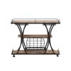 Industrial Black Bar Serving Cart for home with Wine Rack and Glass Holder;  3-tier Shelves;  Metal Frame