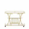 Electroplated Glass Bar Cart, With Wine Rack And Glass Holder, For Kitchen, Serving, Hotel Gold