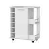 Woodland Bar Cart with Casters, Wine Rack and Open Shelf White