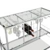 Bar Serving Cart with Glass Holder and Wine Rack, 3-Tier Kitchen Trolley with Tempered Glass Shelves and Chrome-Finished Metal Frame