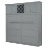 Queen Size Murphy Bed Wall Bed with Top Cabinets & Wine Rack ,Gray