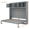 Queen Size Murphy Bed Wall Bed with Top Cabinets & Wine Rack ,Gray
