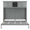 Queen Size Murphy Bed Wall Bed with Top Cabinets & Wine Rack ,Gray