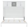 Queen Size Murphy Bed Wall Bed with Top Cabinets & Wine Rack ,White
