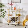 Painted Three-layer Bar Cart, With Wine Rack And Glass Holder, Suitable for Families And Small Gatherings, Gold