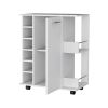 Woodland Bar Cart with Casters, Wine Rack and Open Shelf White