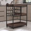 3 Tier Industrial Rolling Serving Cart with Lockable Wheels, Wine Rack Cart with Glass Holder for Indoor and Outdoor