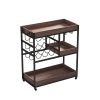3 Tier Industrial Rolling Serving Cart with Lockable Wheels, Wine Rack Cart with Glass Holder for Indoor and Outdoor