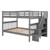 Stairway Full-Over-Full Bunk Bed with Storage and Guard Rail for Bedroom, Dorm, Gray