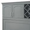 Queen Size Murphy Bed Wall Bed with Top Cabinets & Wine Rack ,Gray