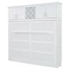 Queen Size Murphy Bed Wall Bed with Top Cabinets & Wine Rack ,White