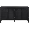 TREXM Large Storage Space Sideboard with Artificial Rattan Door and Metal Handles for Living Room and Entryway (Black)