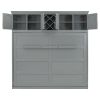 Queen Size Murphy Bed Wall Bed with Top Cabinets & Wine Rack ,Gray
