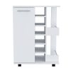 Bar Cart; Two External Shelves; Four Casters; Six Built-in Wine Rack; Single Door Cabinet -White