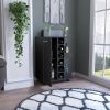 Bar Cart; Two External Shelves; Four Casters; Six Built-in Wine Rack; Single Door Cabinet -Black