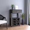 Memphis Bar Cart; Twelve Built-in Wine Rack; Four Legs; One Open Shelf -Espresso