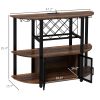 HOMCOM Wine Bar Cabinet with Charging Station and LED Lights, Industrial Liquor Cabinet Bar Stand for Home with 10-bottle Wine Rack, Glass Holders