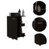 Bar Cart; Two External Shelves; Four Casters; Six Built-in Wine Rack; Single Door Cabinet -Black