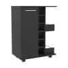 Bar Cart; Two External Shelves; Four Casters; Six Built-in Wine Rack; Single Door Cabinet -Black