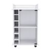 Dukat Bar Cart; Two Shelves; Six Built-in Wine Rack; Four Casters -White