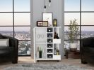 Bar Cart; Two External Shelves; Four Casters; Six Built-in Wine Rack; Single Door Cabinet -White