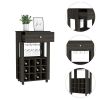 Memphis Bar Cart; Twelve Built-in Wine Rack; Four Legs; One Open Shelf -Espresso